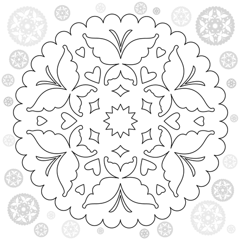 Snowflake With Butterflies Coloring Page